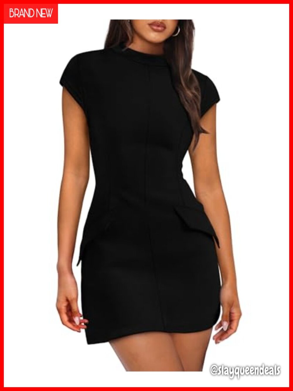 OFEEFAN Womens Summer Dress Mock Neck Short Sleeve Bodycon Mini Party Club